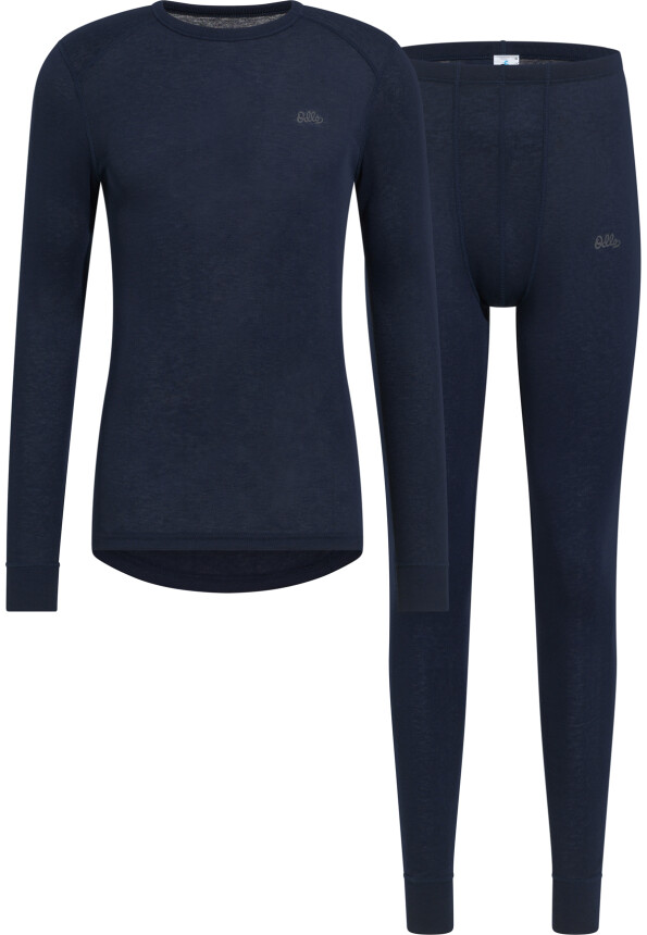 Odlo Herren Active Warm Base-Layer-Set, Langarmshirt und Hose, Marineblau