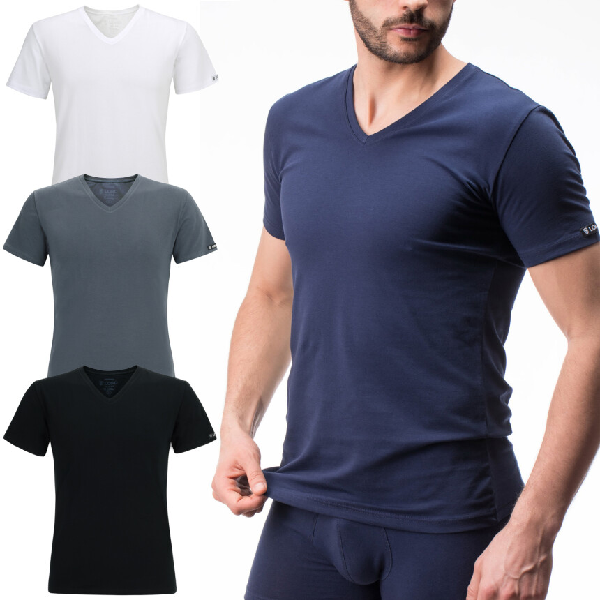 T-Shirt LORD V-Neck, Unterhemd V-Ausschnitt, Baumwolle und Elastan, Slimfit hellgrau XXL