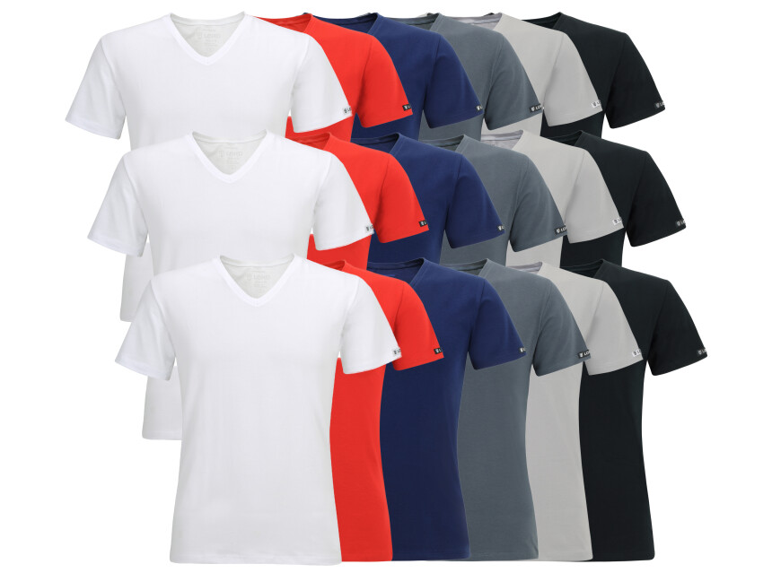 3er Pack Herren T-Shirt LORD V-Neck, Unterhemd V-Ausschnitt, Baumwolle und Elastan, Slimfit grau M