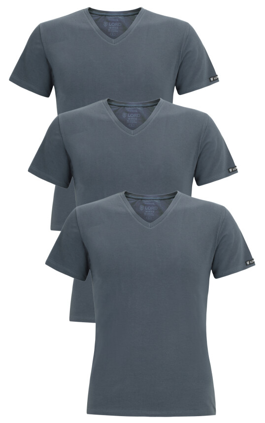 3er Pack Herren T-Shirt LORD V-Neck, Unterhemd V-Ausschnitt, Baumwolle und Elastan, Slimfit L grau